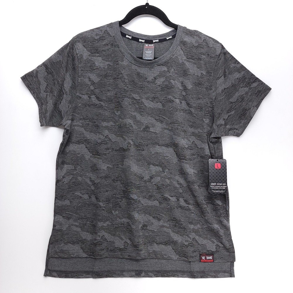 Tapout WWE Mens Camo T-Shirt Grey Camouflage Performance Crew Neck Large‎ NWT